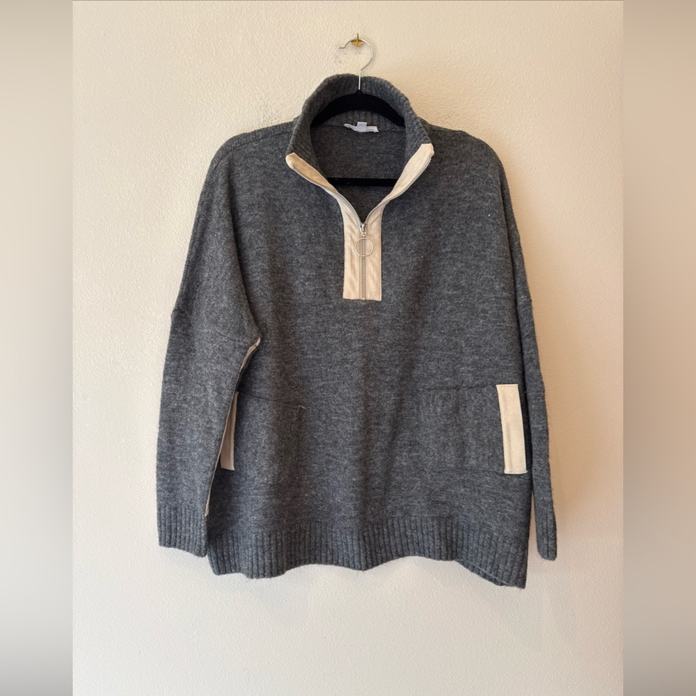THML gray and beige half zip sweater